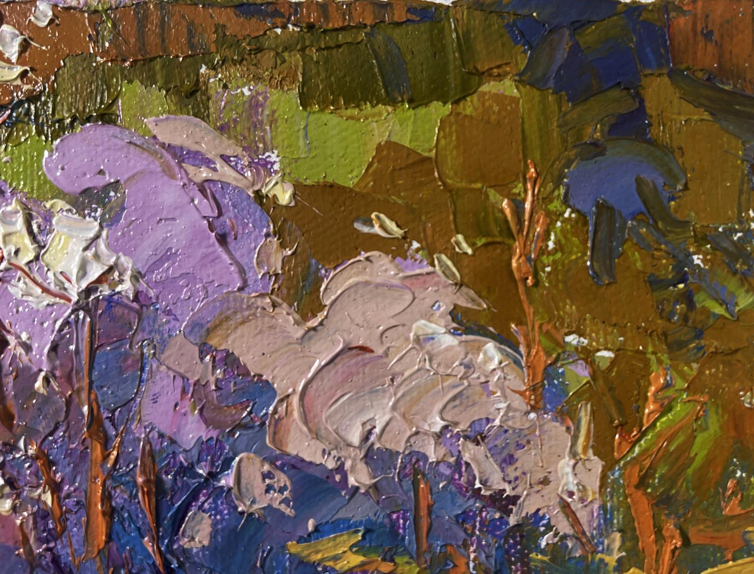 Oil painting Sunny day at the apiary by Oksana Ivanyuk with purple flowers