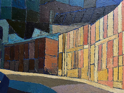 Oil painting Night city by Serhiy Kovalev: abstract textured street scene
