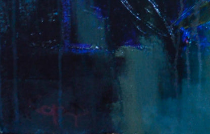 Oil painting Above the Lake by Natalia Korf-Ivaniuk with bold blue strokes