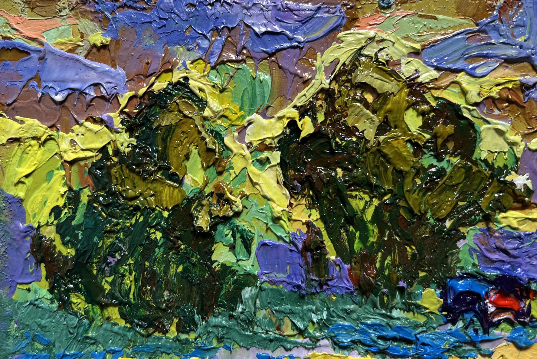 Expressive yellow sunset oil painting by Oleksiy Ivanyuk