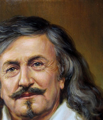 Classical oil painting portrait of man with gray wavy hair and dark mustache by Valeriy Bulat