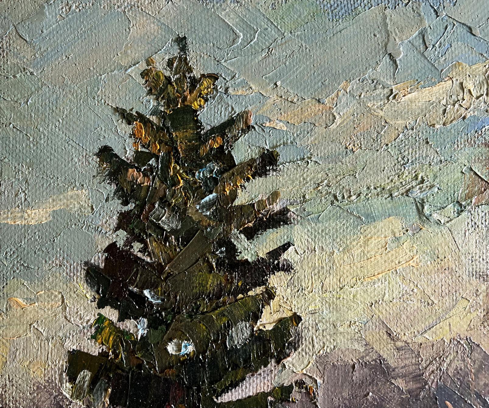 Oil painting A cold December day by Boris Serdyuk pine tree textured art