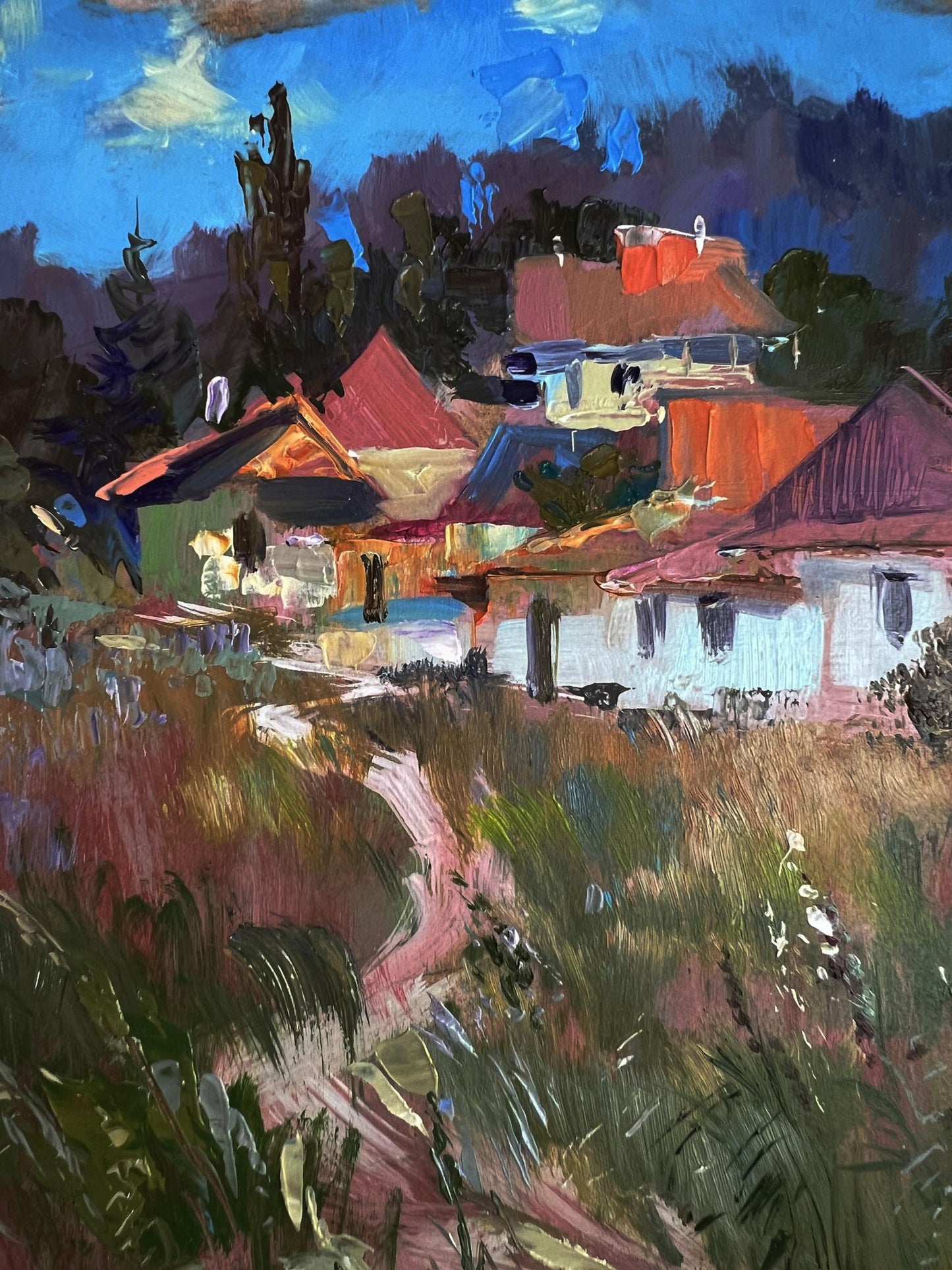 Vibrant impressionist oil painting The path to the house by Yuriy Suprunchuk