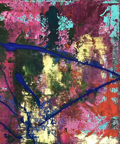 Vibrant abstract acrylic painting Delight by Olga Melezhik with pink teal splashes