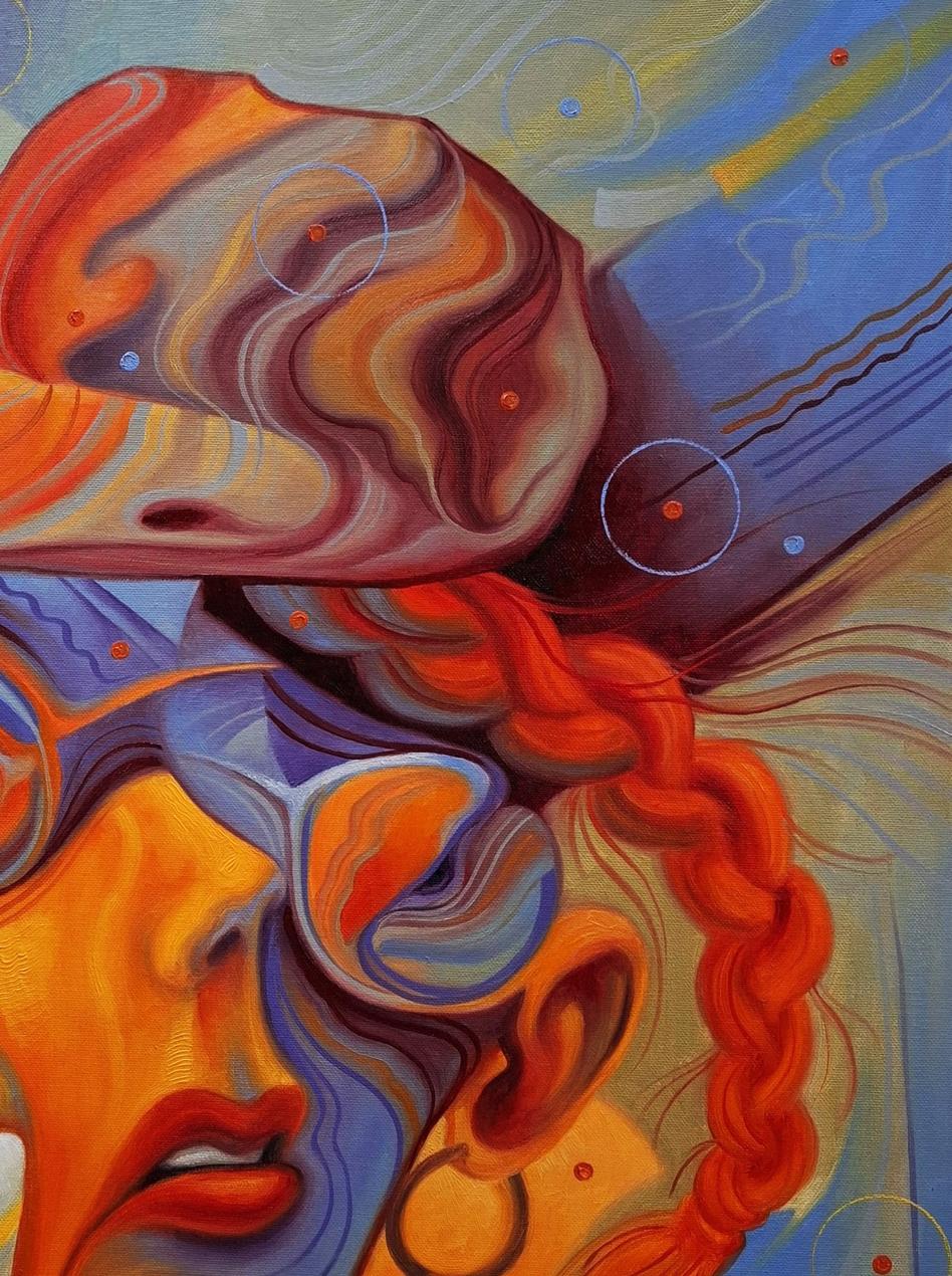Oil painting At noon in summer by Sergiy Voichenko, abstract swirls in orange, red, blue