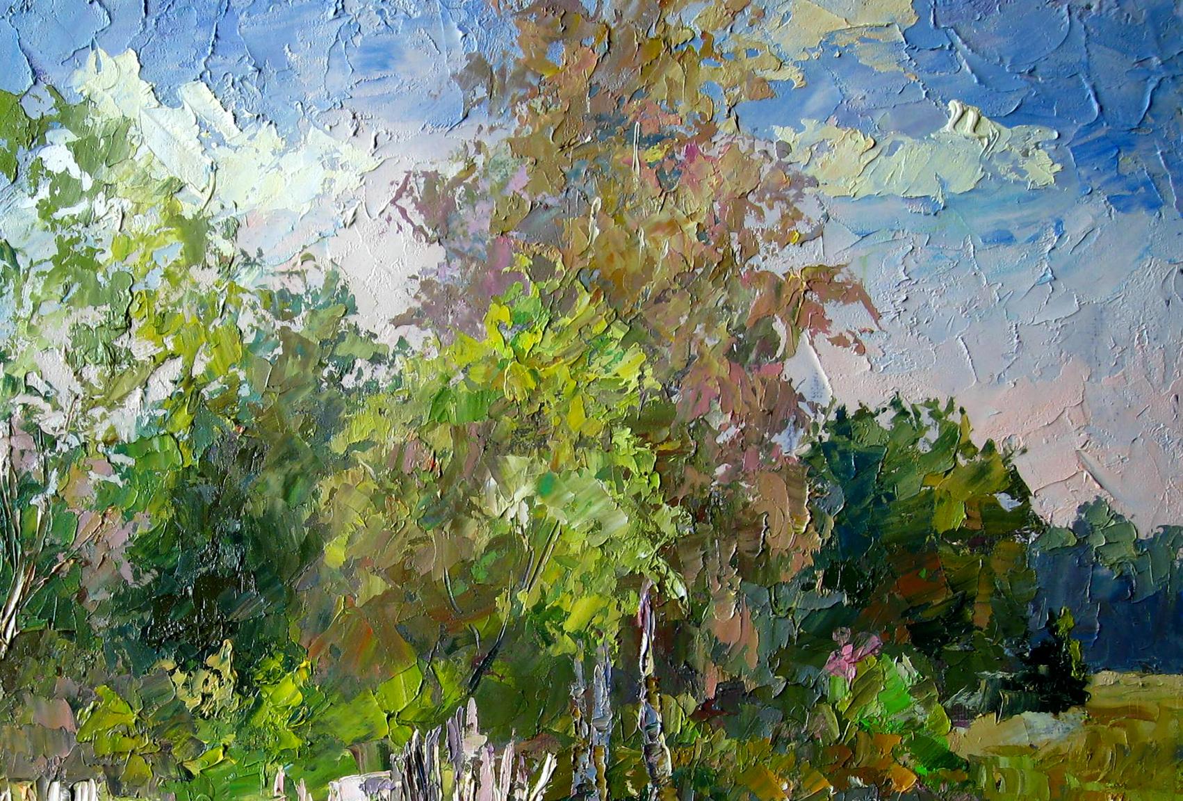 Vibrant impressionist oil painting On the outskirts by Boris Serdyuk, textured tree