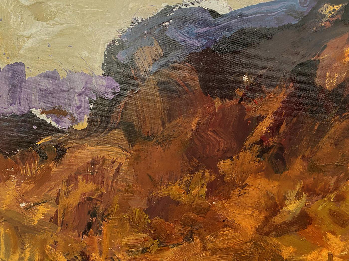 Oil painting Goats in a wheat field by Oleksiy Ivanyuk with abstract earthy tones