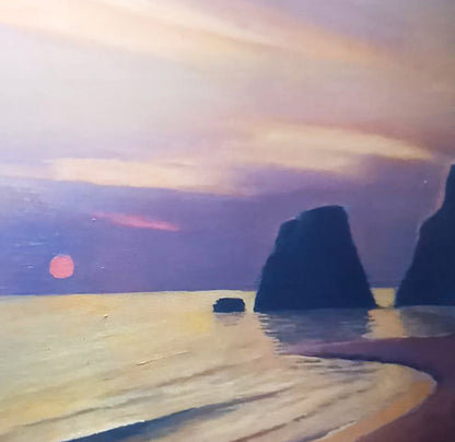 Oil painting Evening on the shore by Alexander Strashevich sunset