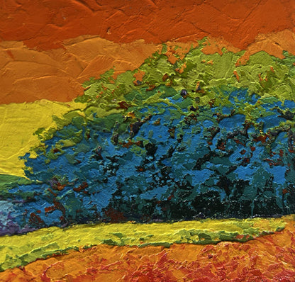 Vibrant fiery sunset oil painting by V. Zadorozhnya with bold textured bands