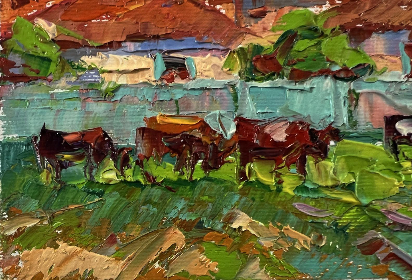 Vibrant impressionist oil painting Evening of the village by Oleksiy Ivanyuk