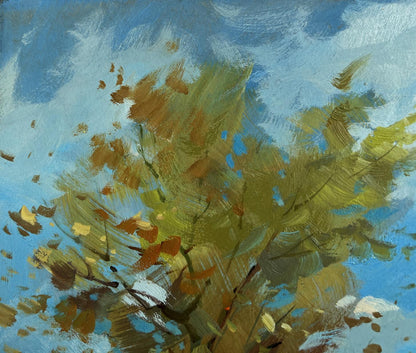 Impressionistic oil painting of golden tree in nature by Yuriy Suprunchuk