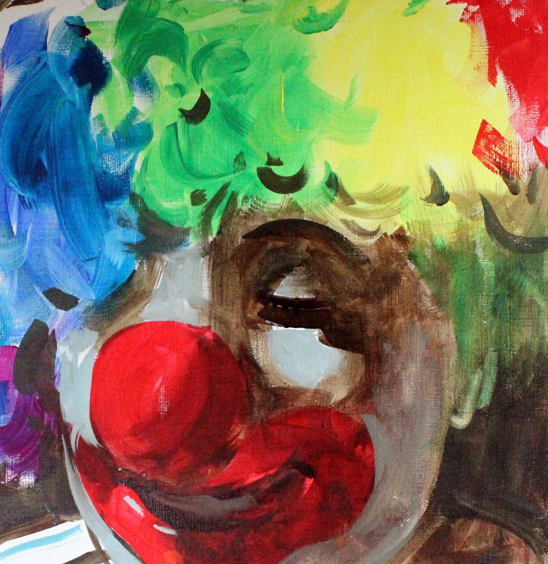 Vibrant oil painting of Head clown by Ed Potapenkov with swirling colors