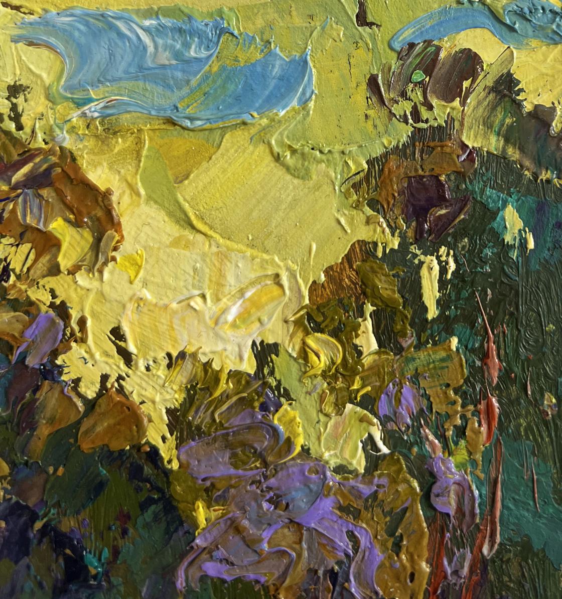Oil painting Village near the forest by Oleksiy Ivanyuk vibrant textured art