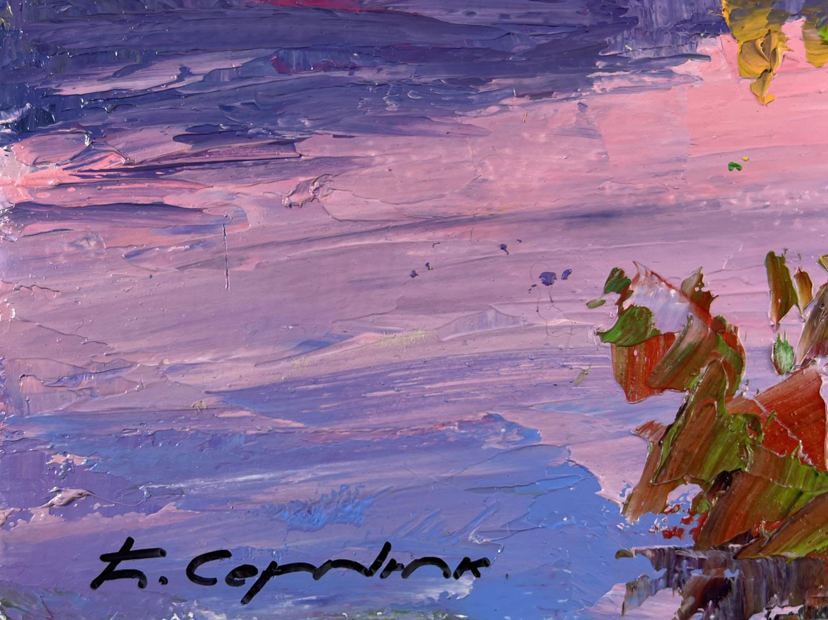 Oil painting The Temple by the River by Boris Serdyuk vibrant sunset sky