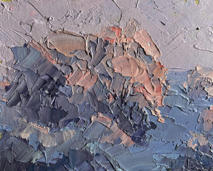 Oil painting Walking on a frosty day by Boris Serdyuk, textured gray blue brown impasto