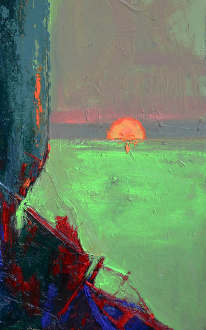 Oil painting Evening at the Sea by Natalia Korf-Ivaniuk, vibrant impasto sunset