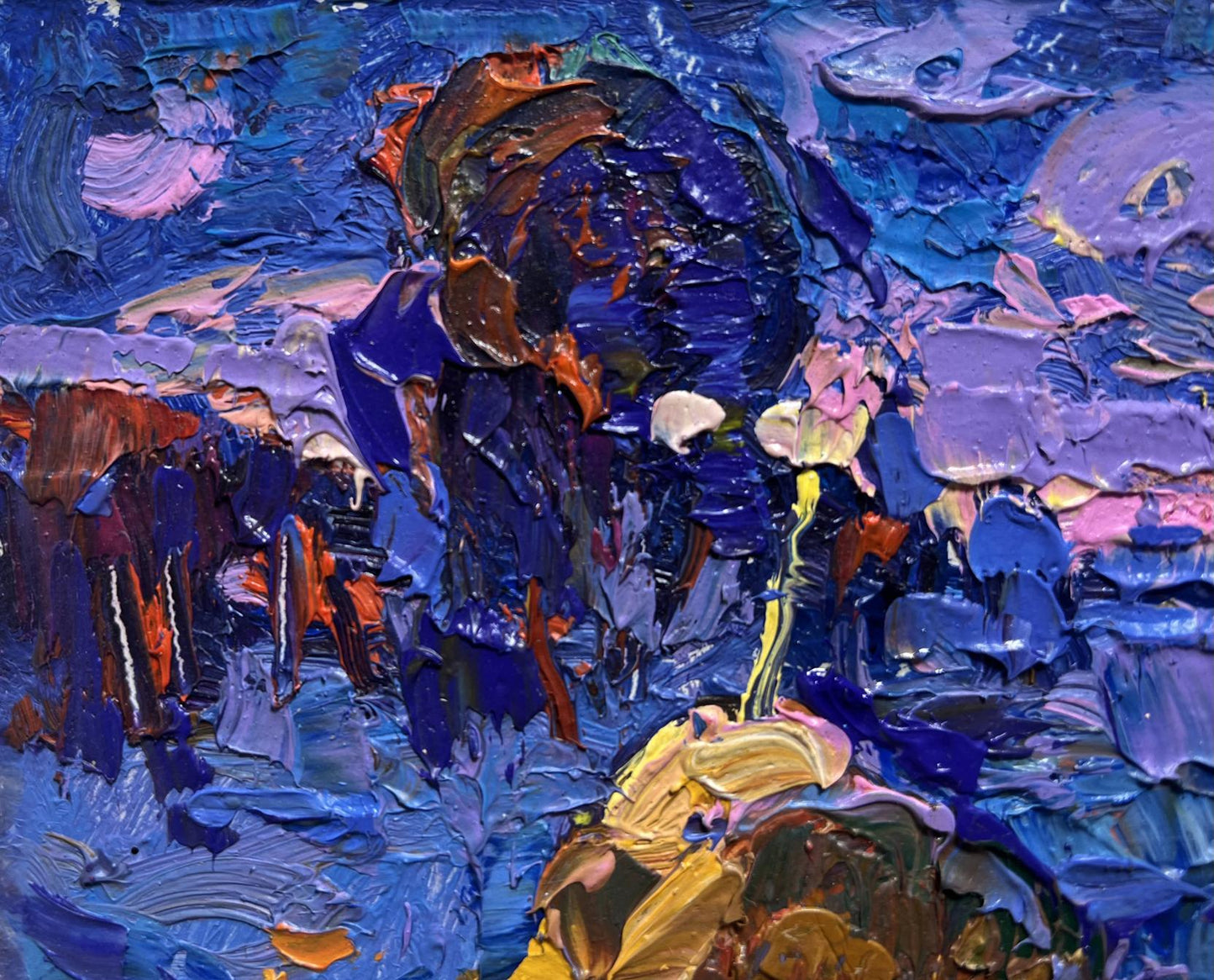 Oil painting Dusk fell on the field by Oleksiy Ivanyuk textured blues purples