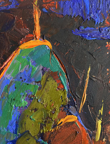 Vibrant impasto oil painting of pear by Oleksiy Ivanyuk