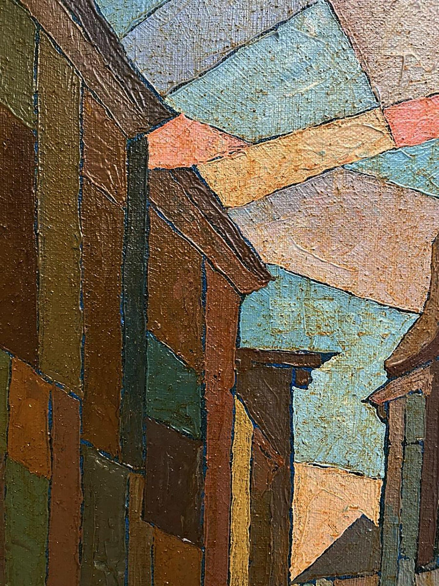 Oil painting Closer to the center by Serhiy Kovalev with bold geometric shapes