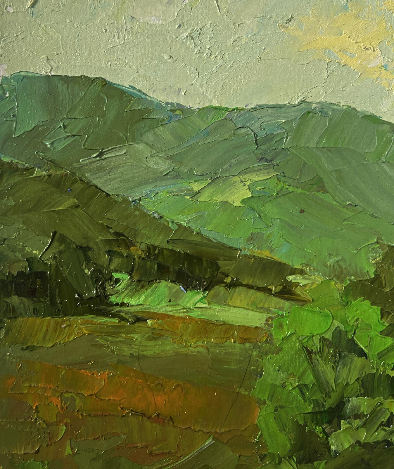 Oil painting of rolling green hills by Boris Serdyuk
