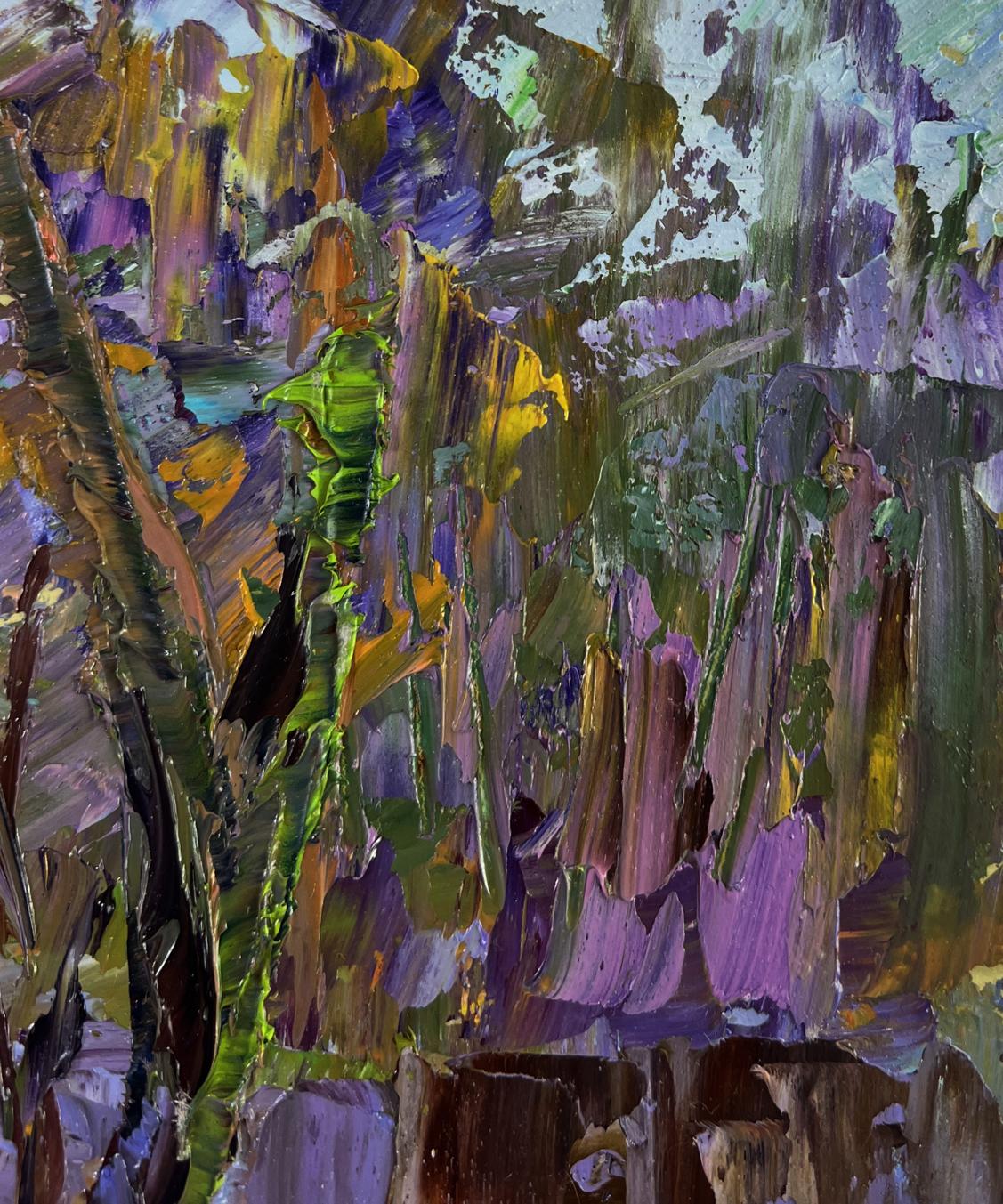 Vibrant oil painting Path between two banks by Boris Serdyuk in purple green yellow brown