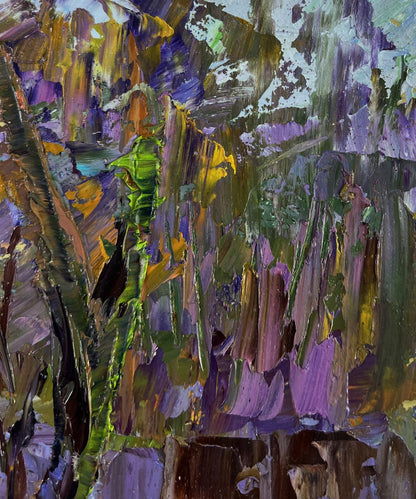 Vibrant oil painting Path between two banks by Boris Serdyuk in purple green yellow brown