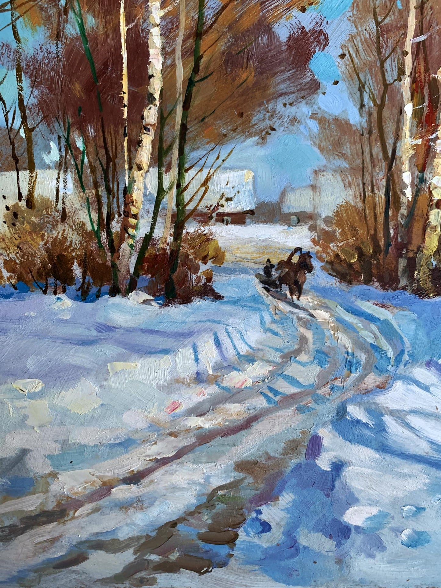 Impressionistic oil painting Sunny winter day by Yuriy Suprunchuk