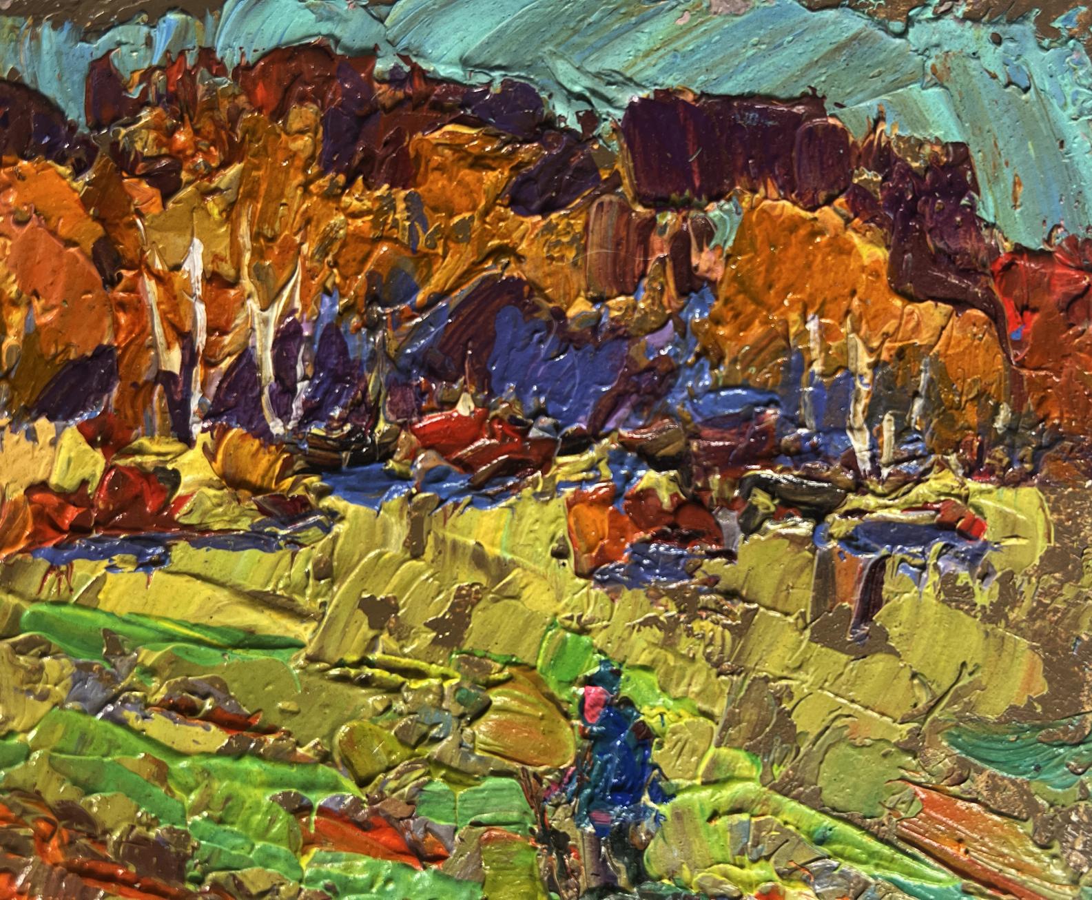 Vibrant impressionist oil painting of pumpkins growing in garden by Oleksiy Ivanyuk