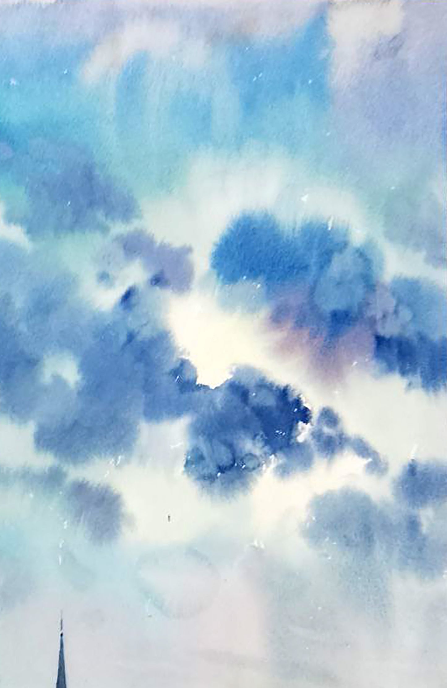 Watercolor painting of soft blue sky clouds by Vitaly Duhnevich