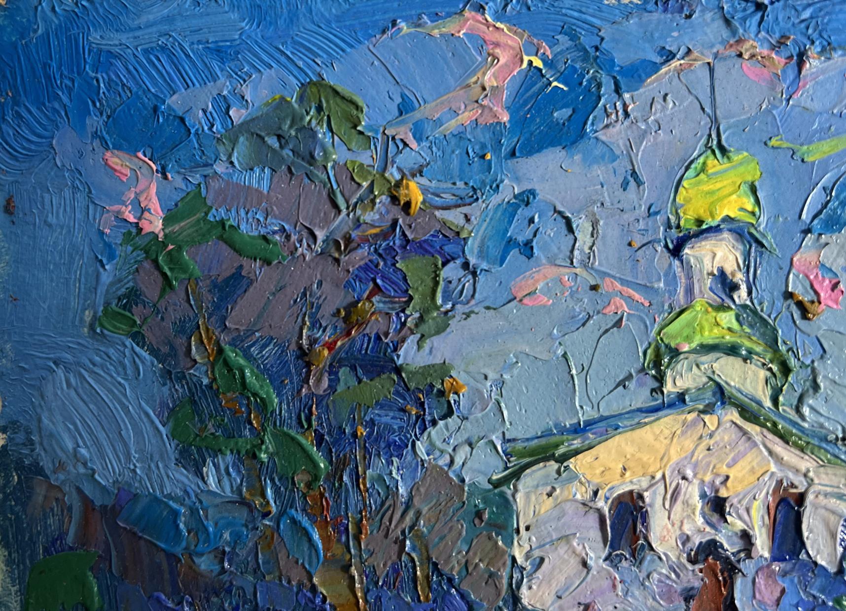 Oil painting Early in the morning at church by Oksana Ivanyuk