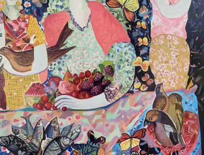 Oil painting Girls at the table by V. Konotopsky with berries