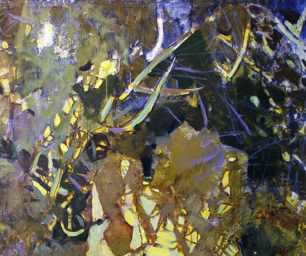 Oil painting Grass Ed Potapenkov with bold gold yellow purple strokes