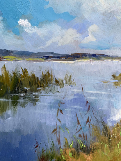 Serene impressionistic oil painting of tranquil lake by Yuriy Suprunchuk