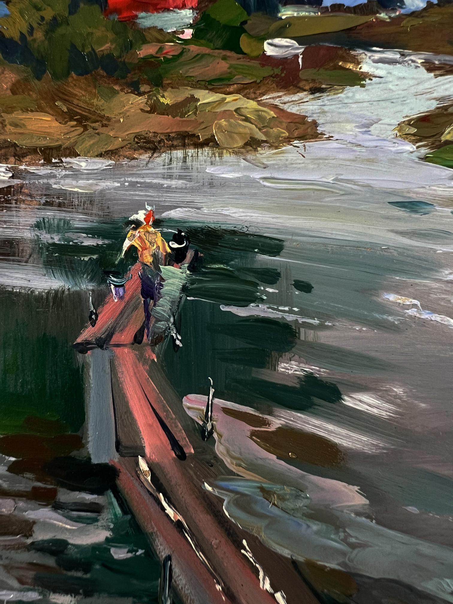 Oil painting of girl on river bridge by Yuriy Suprunchuk