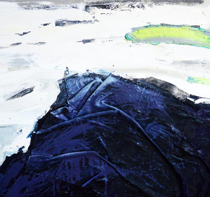 Oil painting Black Mountain by Natalia Korf-Ivaniuk, deep blue impasto with green accent