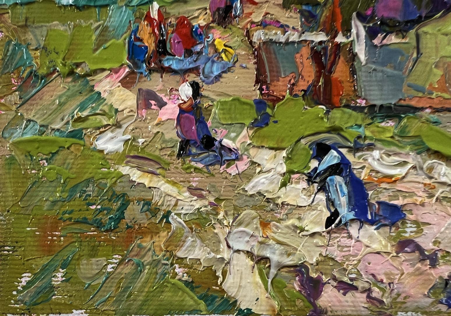 Oil painting Village Festive Day by Oksana Ivanyuk vibrant outdoor scene