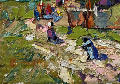 Oil painting Village Festive Day by Oksana Ivanyuk vibrant outdoor scene