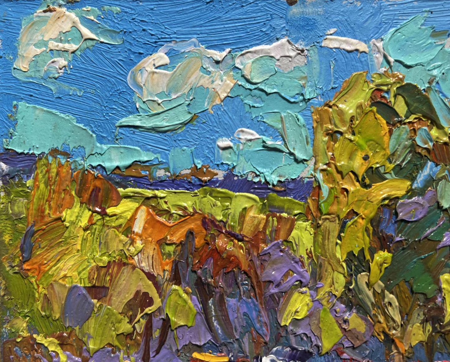 Vibrant impressionist oil painting Hot day in the field by Oksana Ivanyuk