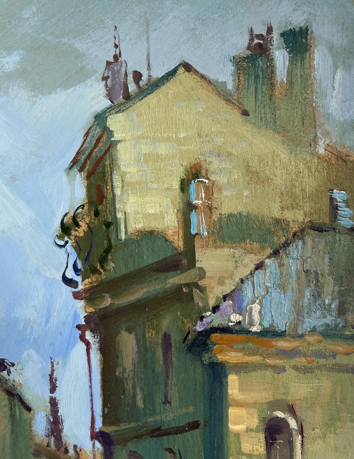 Oil painting Shadows of Old Venice by Yuriy Suprunchuk, weathered yellow building