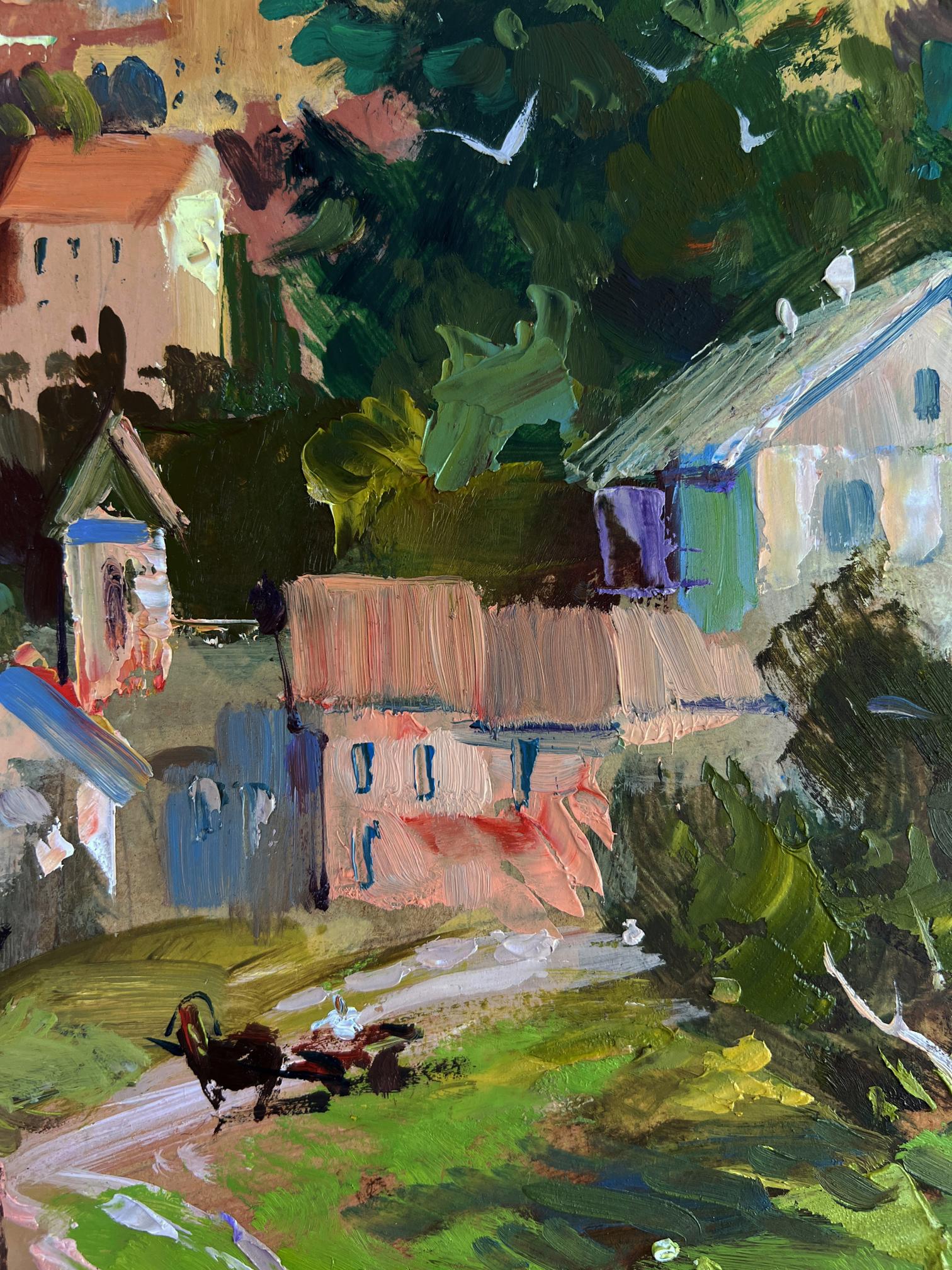 Vibrant impressionist oil painting of village streets by Yuriy Suprunchuk