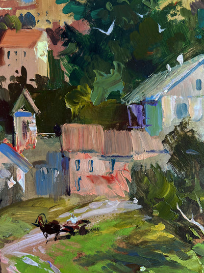 Vibrant impressionist oil painting of village streets by Yuriy Suprunchuk