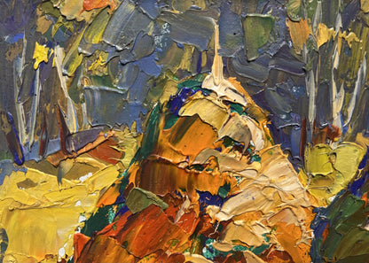 Oil painting of sunny field with rocky hillside by Oleksiy Ivanyuk
