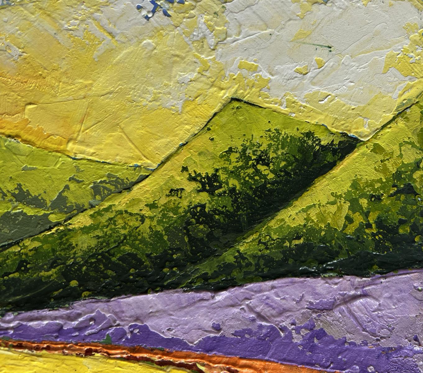Oil painting Sunset behind the mountains V. Zadorozhnya textured abstract art