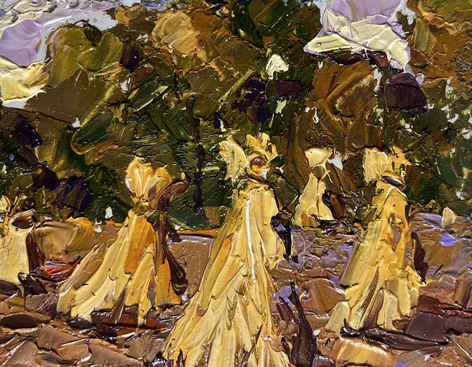 Impressionistic oil painting of haystacks in fields by Oleksiy Ivanyuk