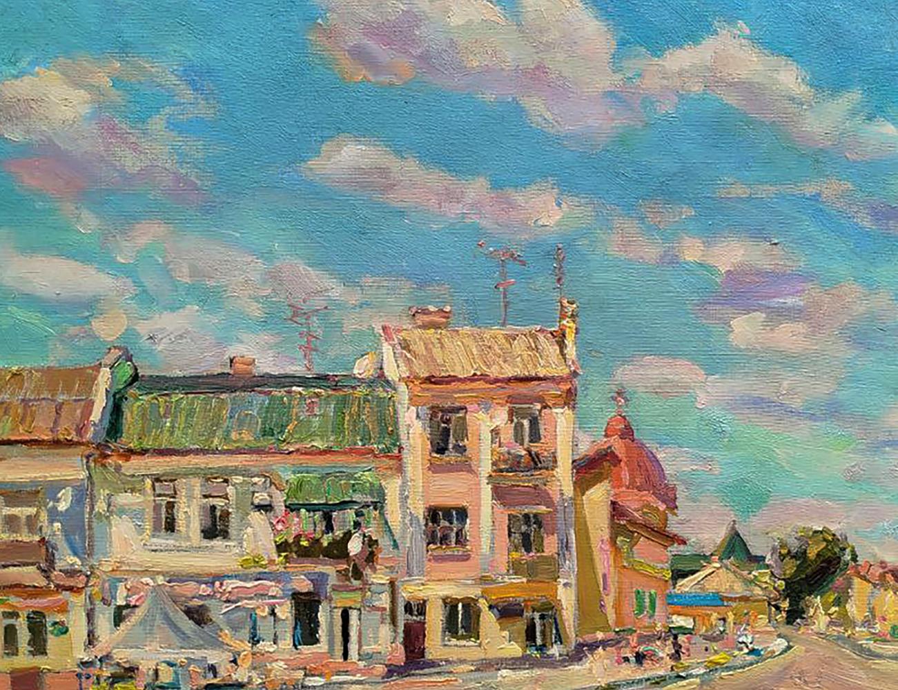 Vibrant impressionist oil painting Quiet city street by Leonid Pavlenko