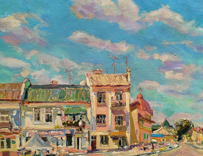 Vibrant impressionist oil painting Quiet city street by Leonid Pavlenko