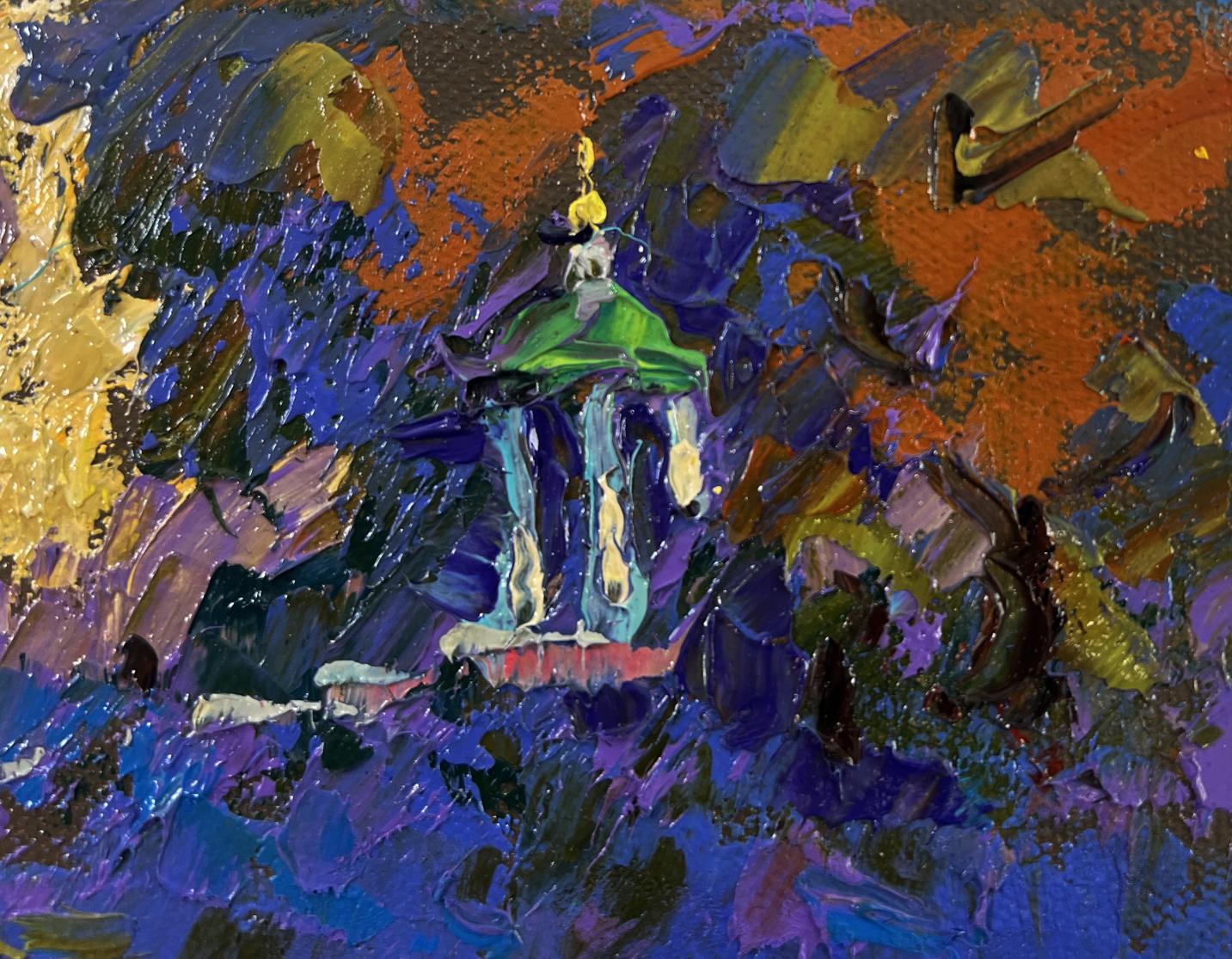 Vibrant impressionist oil painting by Oleksiy Ivanyuk of green-domed church