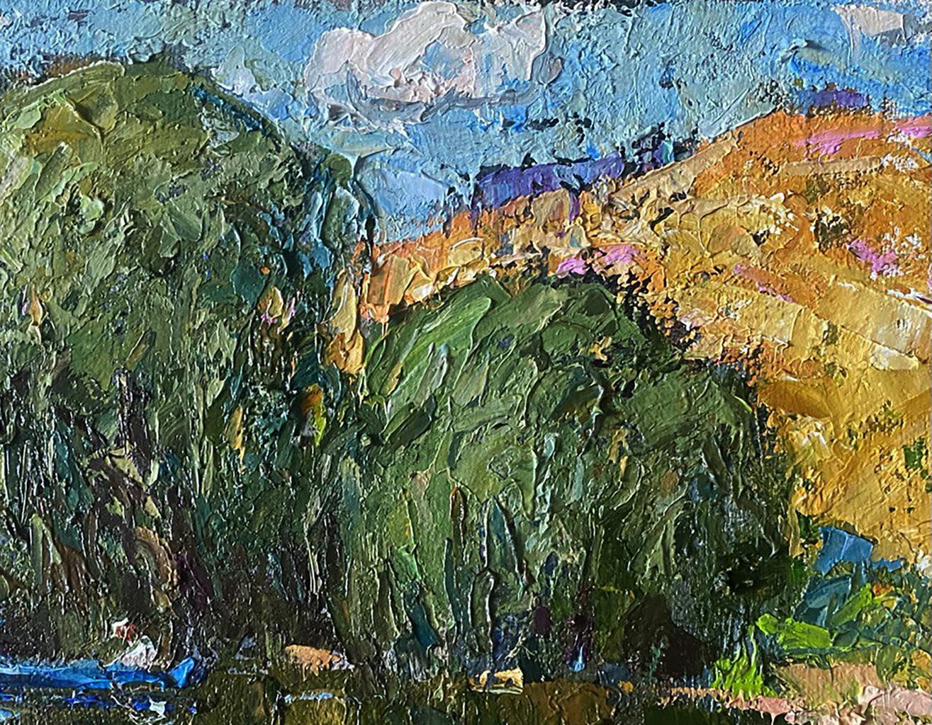 Textured impressionist oil painting of rolling hills by Oleksiy Ivanyuk
