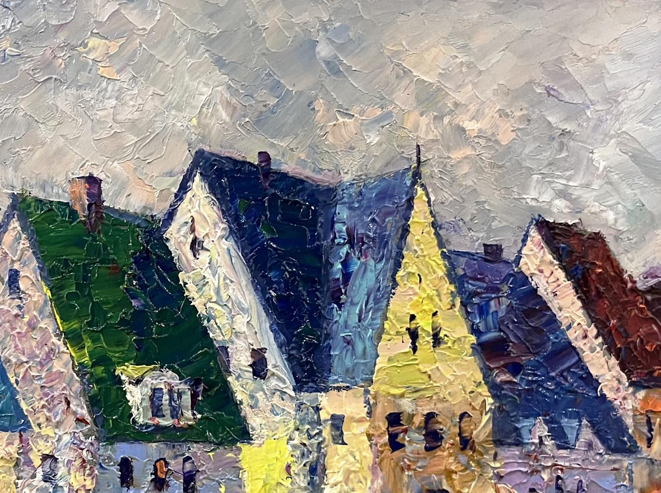 Impressionistic oil painting of Serhiy Rybak colorful Italian coastal houses