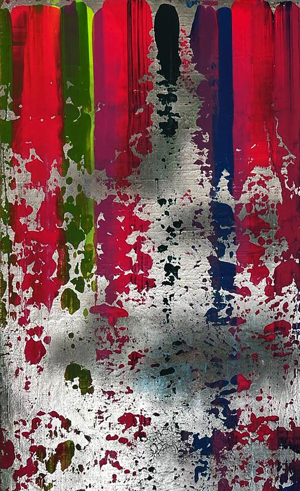 Acrylic painting Colorful waterfall by Olga Melezhik with bold stripes